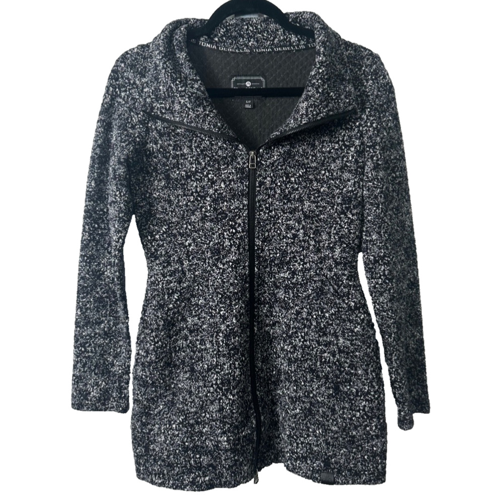 Tonia Debellis High Neck Jacket Full Zip Pockets Black White Size S Canada D49